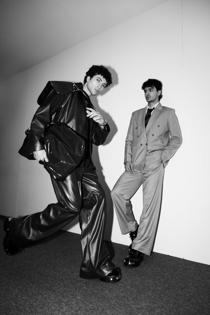 fashionable men in suits black and white portrait