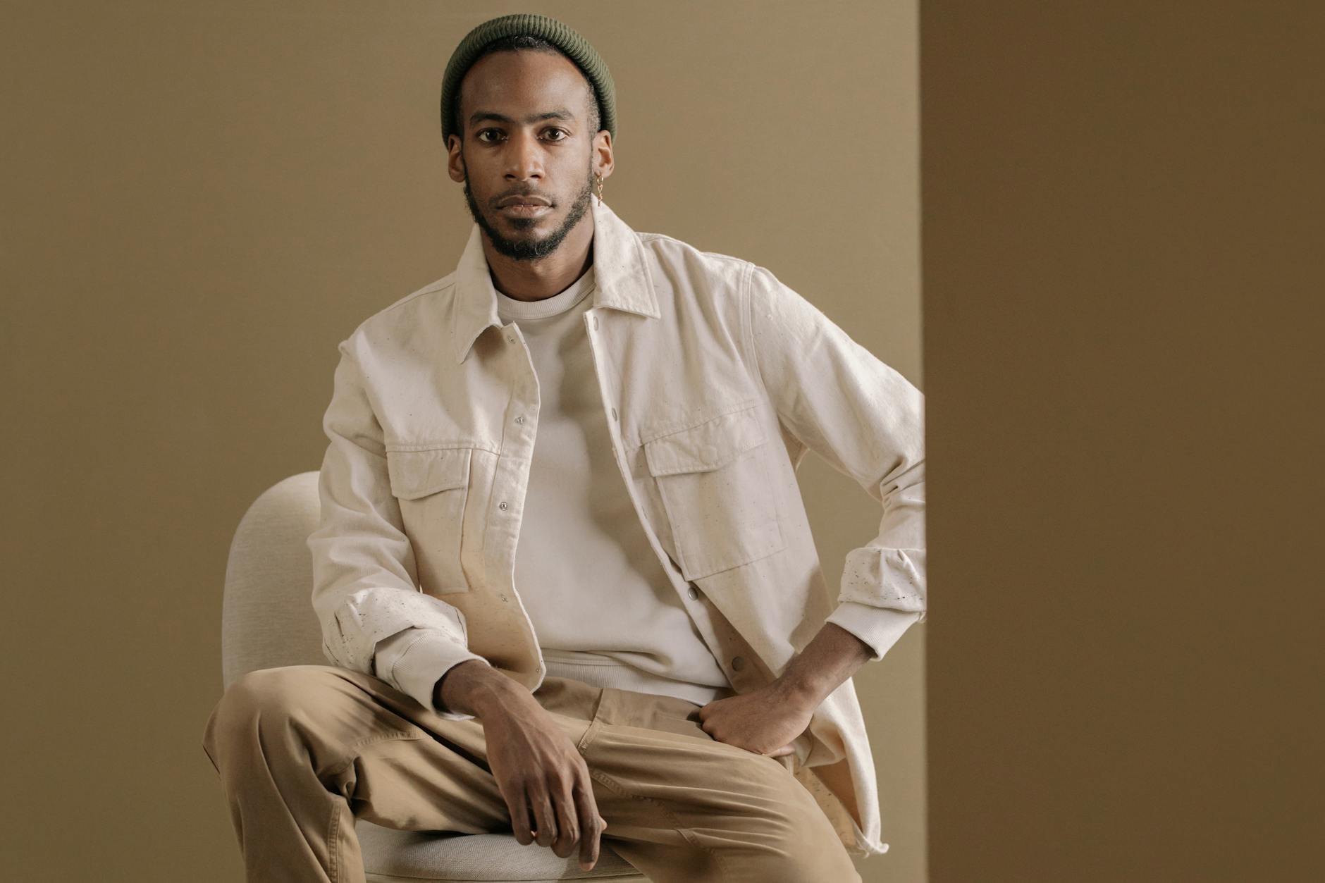 man in beige jacket